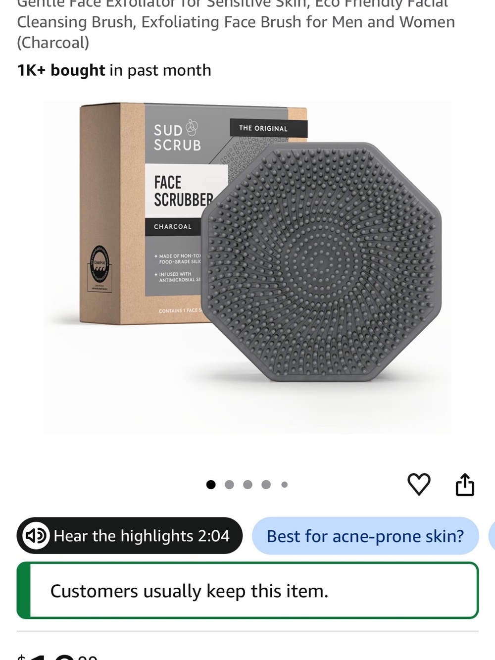 Charcoal Face Scrubber — Gray Gentle Silicone Cleansing Pad
